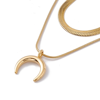 2Pcs 2 Style Ion Plating(IP) 304 Stainless Steel Crescent Moon Pendant Necklaces Set, Herringbone & Snake Chains Stackable Necklaces for Women, Golden, 15.94~17.72 inch(40.5~45cm), 1Pc/style