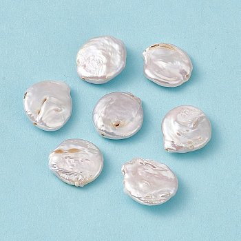 Baroque Natural Keshi Pearl Beads, Teardrop, Seashell Color, 16~18x16~18x4~6mm, Hole: 1mm