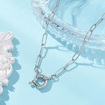304 Stainless Steel Paperclip Chain Necklaces for Women, with Brass Spring Clasps, Stainless Steel Color, 17.01 inch(43.2cm)