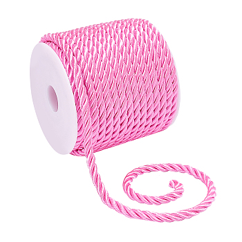 ELITE 3-Ply Polyester Braided Cord, Twisted Rope, for DIY Cord Jewelry Findings, Hot Pink, 5mm, about 18m/roll