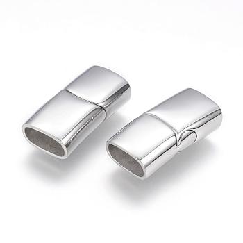 304 Stainless Steel Magnetic Clasps with Glue-in Ends, Rectangle, Stainless Steel Color, 24.5x12x7.5mm, Hole: 5x10mm