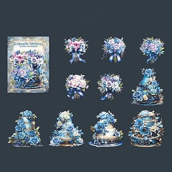 10 Style Waterproof PET Stickers Set, Decorative Stickers, Romantic Witness Series Bouquet Cake Theme, Deep Sky Blue, 61~80x55~80x0.1mm