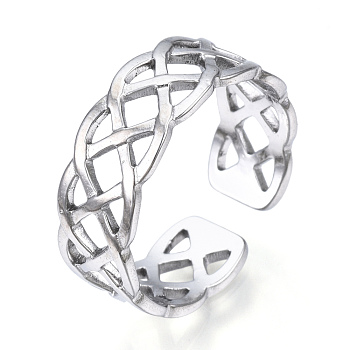 304 Stainless Steel Wire Wrap Open Cuff Ring, Hollow Ring for Women, Stainless Steel Color, US Size 7 1/2(17.7mm)