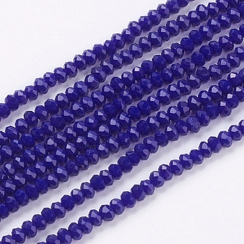 Opaque Solid Color Glass Bead Strands, Imitation Jade, Faceted, Rondelle, Royal Blue, 3x2mm, Hole: 0.8mm, about 185~190pcs/strand, 14.9~17.3 inch(38~44cm)