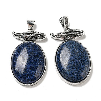 Natural Lapis Lazuli Big Pendants, Antique Silver Plated Alloy Oval Charms, 56x32x11mm, Hole: 7x6.5mm