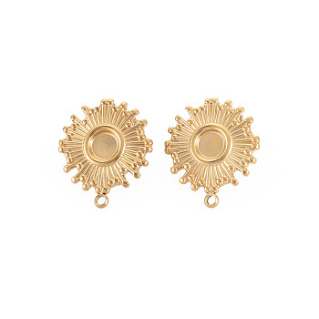 Ion Plating(IP) 304 Stainless Steel Stud Earring Findings, Earring Setting for Enamel, with Ear Nuts and Loops, Flat Round, Real 14K Gold Plated, 19x16mm, Hole: 1.6mm, Pin: 0.7mm, Tray: 4.5mm