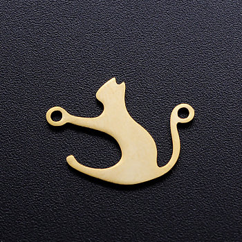 201 Stainless Steel Kitten Links connectors, Cat Silhouette, Golden, 19x15x1mm, Hole: 1.5mm