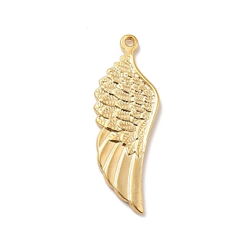 Ion Plating(IP) 304 Stainless Steel Pendants, Wing Charms, Real 18K Gold Plated, 36.5x13x2mm, Hole: 1.6mm