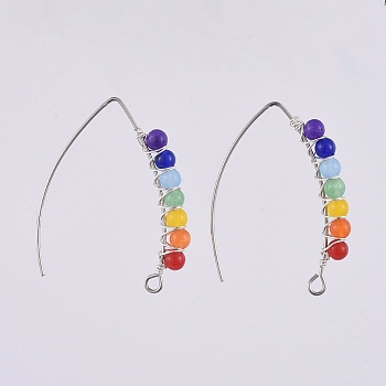 Chakra Jewelry, Dangle Earrings, with Natural Malaysia Jade Beads, 304 Stainless Steel Earring Hooks and Copper Wire, Stainless Steel Color, 41x32x4.4mm