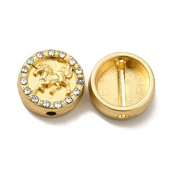 Alloy Crystal Rhinestone Beads, Flat Round with Unicorn, Light Gold, 12x5mm, Hole: 1.6mm