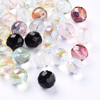 Electroplated Czech Glass Beads, Rainbow Plated, Faceted, Round, Mixed Color, 11.5mm, Hole: 1.4mm, about 60pcs/bag