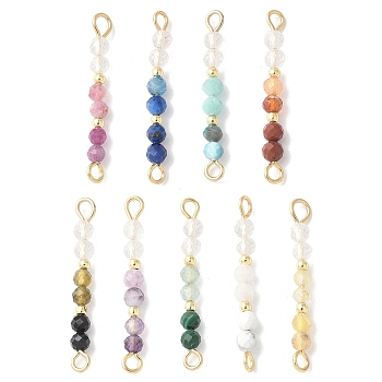 9Pcs 9 Styles 3MM Natural Mixed Gemtsone Faceted Round Beaded Links Connector Charms, with 304 Stainless Steel Findings, Golden, 26.5x3.5mm, Hole: 1.8mm, 1pc/style