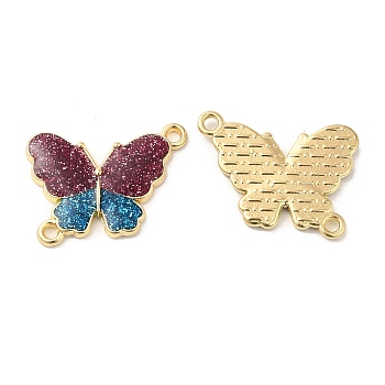 Rack Plating Alloy Enamel Connector Charms, Butterfly Links with Glitter Powder, Long-Lasting Plated, Cadmium Free & Nickel Free & Lead Free, Golden, Dark Red, 14x19.5x2mm, Hole: 1.3mm