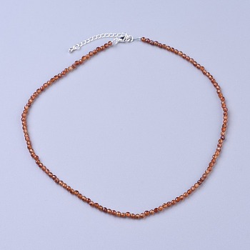 Natural Garnet Beaded Necklaces, with Brass Lobster Claw Clasps, Faceted Round Beads, 16.5 inch~16.7 inch(42~42.5cm)x3~3.5mm