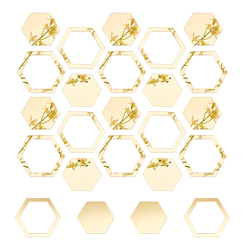 Acrylic Mirror Wall Stickers Decal, Removable Self-adhesive Tiles Mirror Stickers, Hexagon, Gold, 100x86x1mm, 12Pcs/set