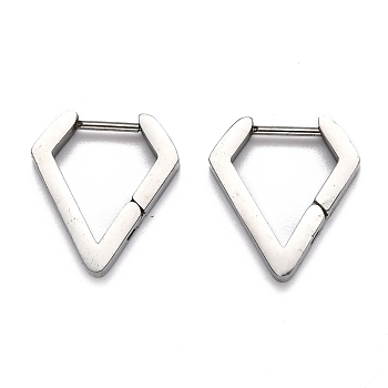 304 Stainless Steel Huggie Hoop Earrings, Diamond Shape, Stainless Steel Color, 17x15.5x3mm, Pin: 1mm