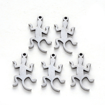 201 Stainless Steel Pendants, Laser Cut, Gecko, Stainless Steel Color, 17.5x9.5x1mm, Hole: 1mm