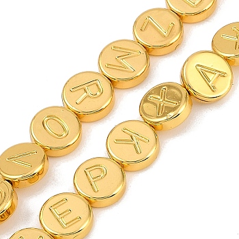 Electroplated Synthetic Non-magnetic Hematite Beads Strands, Flat Round with Letter, Golden Plated, 8~8.5x3mm, Hole: 1mm, about 50pcs/strand, 15.83 inch(40.2cm)