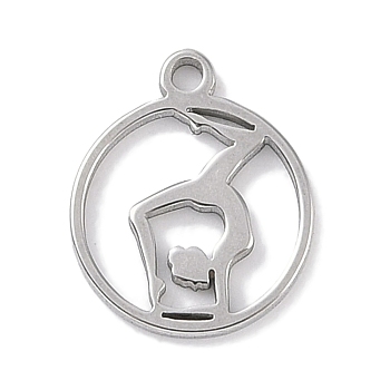 Non-Tarnish 304 Stainless Steel Charms, Laser Cut, Stainless Steel Color, Yoga, 12x10x1mm, Hole: 1mm