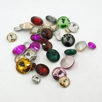 Glass Pointed Back Rhinestone, Rivoli Rhinestone, Back Plated, Pointed Back & Faceted, Cone, Mixed Style, Mixed Color, 8~18x5~8mm