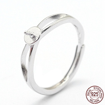 Adjustable Rhodium Plated 925 Sterling Silver Ring Components, For Half Drilled Beads, Platinum, 16mm, Pin: 0.6mm