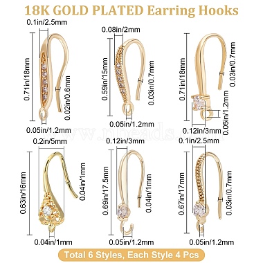 24Pcs 6 Style Brass Micro Pave Clear Cubic Zirconia Earring Hooks(KK-BBC0002-11)-2