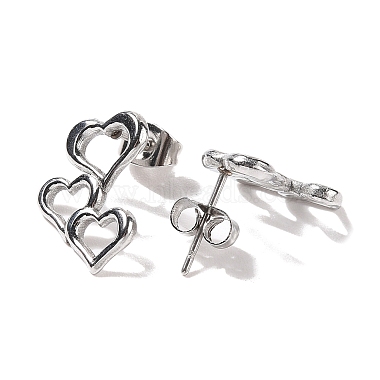 3 Pairs 304 Stainless Steel Triple Heart Stud Earrings for Women(EJEW-K279-04P)-3