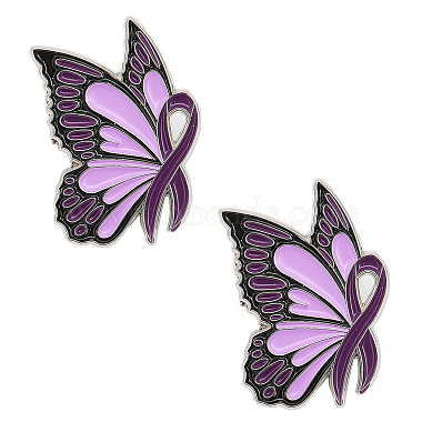 Butterfly with Ribbon Shape Enamel Pin(JEWB-WH0023-45)-2