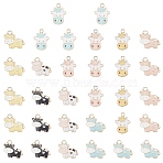 Light Gold Plated Alloy Pendants, with Enamel, Dairy Cow, Mixed Color, 32pcs/box(ENAM-SC0001-73LG)