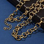 304 Stainless Steel Textured Rolo Chain Necklaces for Women, Ion Plating(IP), Golden, 18.23 inch(46.3cm)(NJEW-U050-01G)