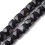 Natural Black Agate Beads Strands, Faceted Square, 10x10x5mm, Hole: 1.2mm, about 20pcs/strand, 7.95''(20.2cm)(G-K359-B13-01)