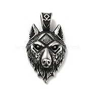 304 Stainless Steel Big Pendants, Wolf, Antique Silver, 53.5x30x9.5mm, Hole: 6x9mm(STAS-C053-16AS)