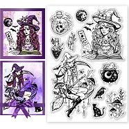 Halloween PVC Plastic Clear Stamps, for DIY Scrapbooking, Photo Album Decorative, Cards Making, Witch, 160x110mm(DIY-WH0631-0125)