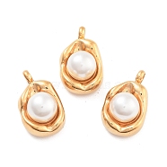 304 Stainless Steel Inlay ABS Pearl Pendants, Golden, 14x8.5x7mm, Hole: 1.6mm(STAS-S131-02G)