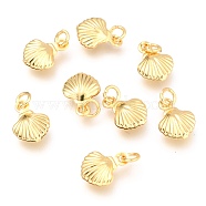 Brass Charms, Long-Lasting Plated, with Jump Ring, Shell, Real 18K Gold Plated, 11x8x2.8mm, Hole: 2.5mm(KK-B024-10G)