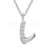 SHEGRACE Rhodium Plated 925 Sterling Silver Initial Pendant Necklaces, with Grade AAA Cubic Zirconia and Cable Chains, Platinum, Letter.L, 15.74 inch(40cm)(JN908A)