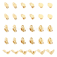 Unicraftale 30Pcs 3 Styles 304 Stainless Steel Clip-on Earring Findings, Flat Round Earring Settings, with Loops, Real 18K Gold Plated, 16~22x10~12x7~9mm, Hole: 2.5~3mm, 10pcs/style(FIND-UN0003-60)