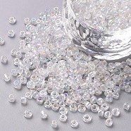 Round Glass Seed Beads, Transparent Colours Rainbow, Round, Clear, 3mm(SEED-A007-3mm-161)