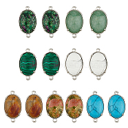 14Pcs 7 Styles Natural & Synthetic Mixed Gemstone Connector Charms, Flatback Oval Links, with Platinum Plated Brass Findings, 15x26x5.5~7mm, Hole: 1.5~2mm, 2pcs/style(G-FH0002-14)