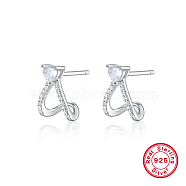 Rhodium Plated 925 Sterling Silver Stud Earrings, Half Hoop Earrings with Cubic Zirconia, Platinum, 13x9mm(RF3970-2)