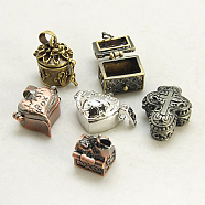 Brass Prayer Box Pendants, Mixed Shapes, 12~26x13~21x10~18mm, Hole: 4x6mm(KK-G189-M2)