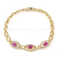 Cubic Zirconia Oval Link Chain Bracelet, Rack Plating Brass Jewelry for Women, Long-Lasting Plated, Lead Free & Cadmium Free, Real 18K Gold Plated, Orchid, 7-5/8 inch(19.5cm)(BJEW-Z069-01G-02)