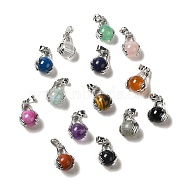 Natural Mixed Gemstone Pendants, Brass Hands with Round Charms, Mixed Dyed and Undyed, Platinum, 23x25x12mm, Hole: 6.5x4mm(G-H307-05P)