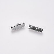 304 Stainless Steel Ribbon Crimp Ends, Stainless Steel Color, 7x20mm, Hole: 1.5x2mm(X-STAS-S112-001F-P)