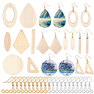 Olycraft DIY Unfinished Wood Earring Makings Kits, Including Mixed Shapes Pendants, Brass Earring Hooks and Jump Rings, Mixed Color, Penadnts: 70pcs/box(DIY-OC0003-99)