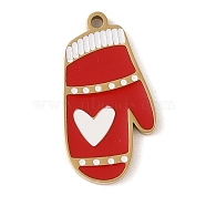 Christmas Theme Ion Plating(IP) 304 Stainless Steel Enamel Pendants, Golden, Gloves, 16.5x9x1.5mm, Hole: 1mm(STAS-Z083-06G-06)