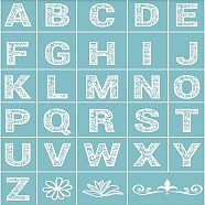 Self-Adhesive Silk Screen Printing Stencil, for Painting on Wood, DIY Decoration T-Shirt Fabric, 26 Alphabet and Flower, Sky Blue, 28x22cm(DIY-WH0173-042)