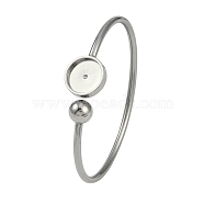 304 Stainless Steel Blank Bangle Bases with Flat Round Tray, End of 201 Stainless Steel Round Beads, Stainless Steel Color, Inner Diameter: 2-1/8x1-3/4 inch(5.4x4.4cm), Tray: 12mm(STAS-Z088-01P-05)