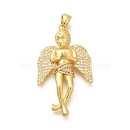 Rack Plating Brass Micro Pave Cubic Zirconia Pendants, Long-Lasting Plated, Lead Free & Cadmium Free, Angel Charms, Real 18K Gold Plated, 39.5x22.5x6.5mm, Hole: 5x3mm(KK-L226-019G)