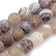 Natural Weathered Agate Beads Strands, Frosted, Dyed, Round, Camel, 8mm, Hole: 1mm, about 47pcs/strand, 15.7 inch(X-G-S259-05G-8mm)